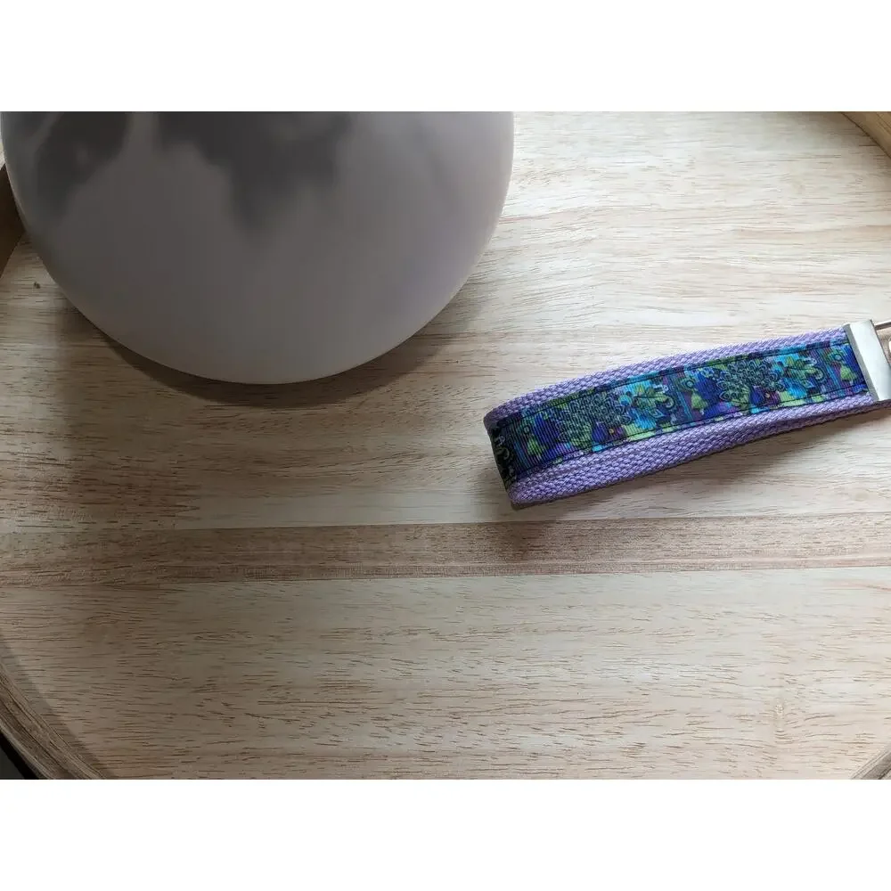 Peacock Keychain Wristlet Fabric Key FOB Gift Present Feathers Purple Green Bird